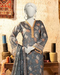 3 Pieces - Almeerah Unstitched Dark Grey Printed Lawn Suit