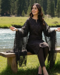 3 Piece - Noor Unstitched Black Embroidered Lawn Suit