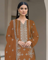 3 Piece - Cross Tones Unstitched Orange Embroidered Lawn Suit