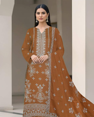 3 Piece - Cross Tones Unstitched Orange Embroidered Lawn Suit