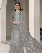 3 Piece - Cross Tones Unstitched Grey Embroidered Lawn Suit