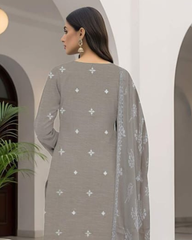 3 Piece - Cross Tones Unstitched Grey Embroidered Lawn Suit