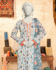 3 Pieces - Almeerah Unstitched Sky Blue Printed Lawn Suit