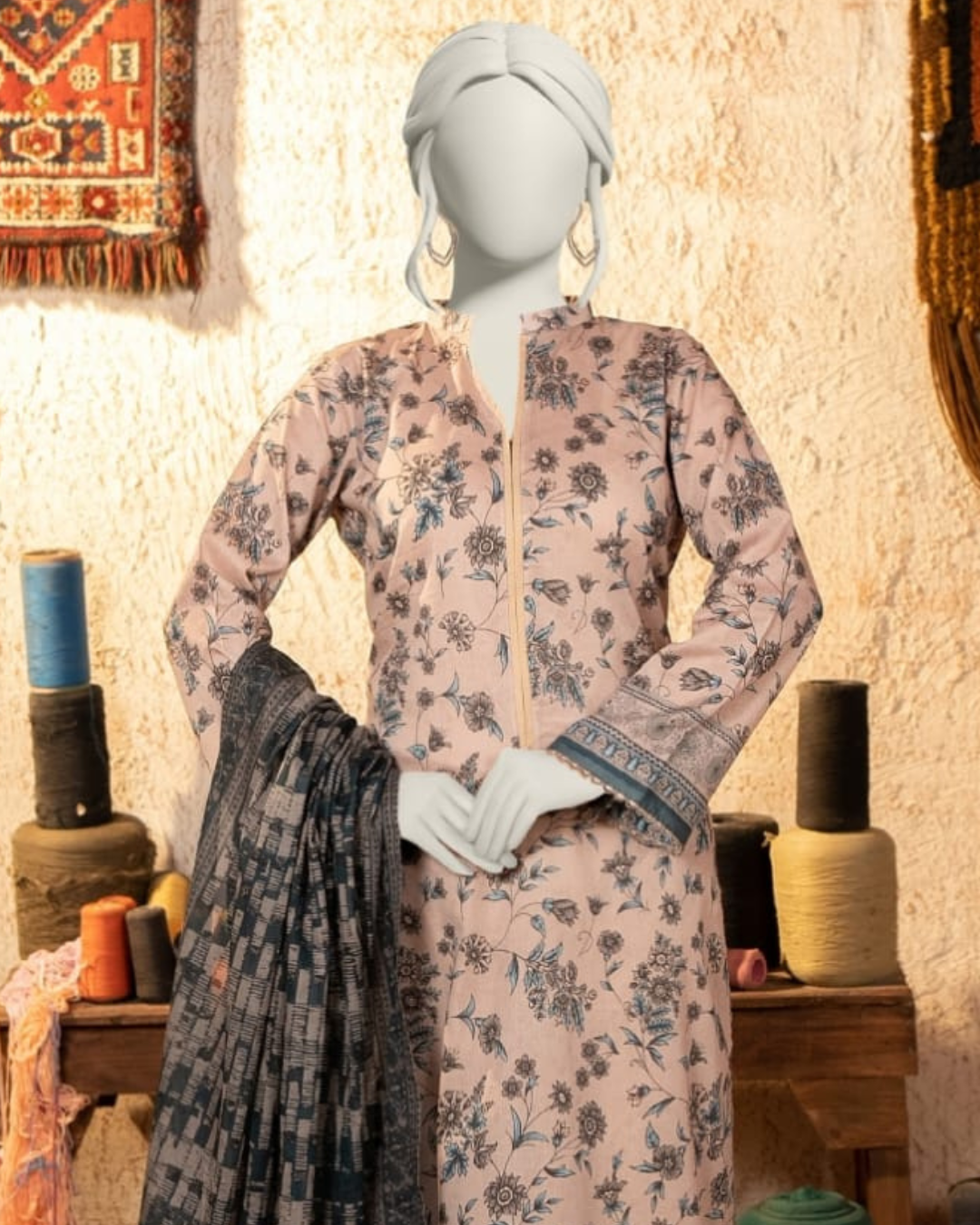 3 Pieces - Almeerah Unstitched Peech Printed Lawn Suit