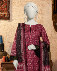 3 Pieces - Almeerah Unstitched Plum Printed Lawn Suit