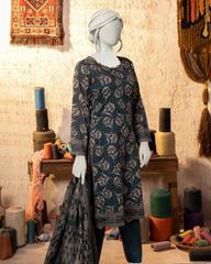 3 Pieces - Almeerah Unstitched Dark Green Printed Lawn Suit