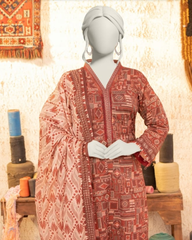 3 Pieces - Almeerah Unstitched Maroon Printed Lawn Suit