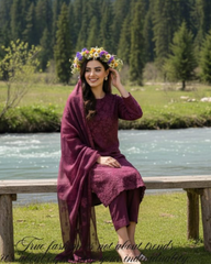 3 Piece - Noor Unstitched Maroon Embroidered Lawn Suit