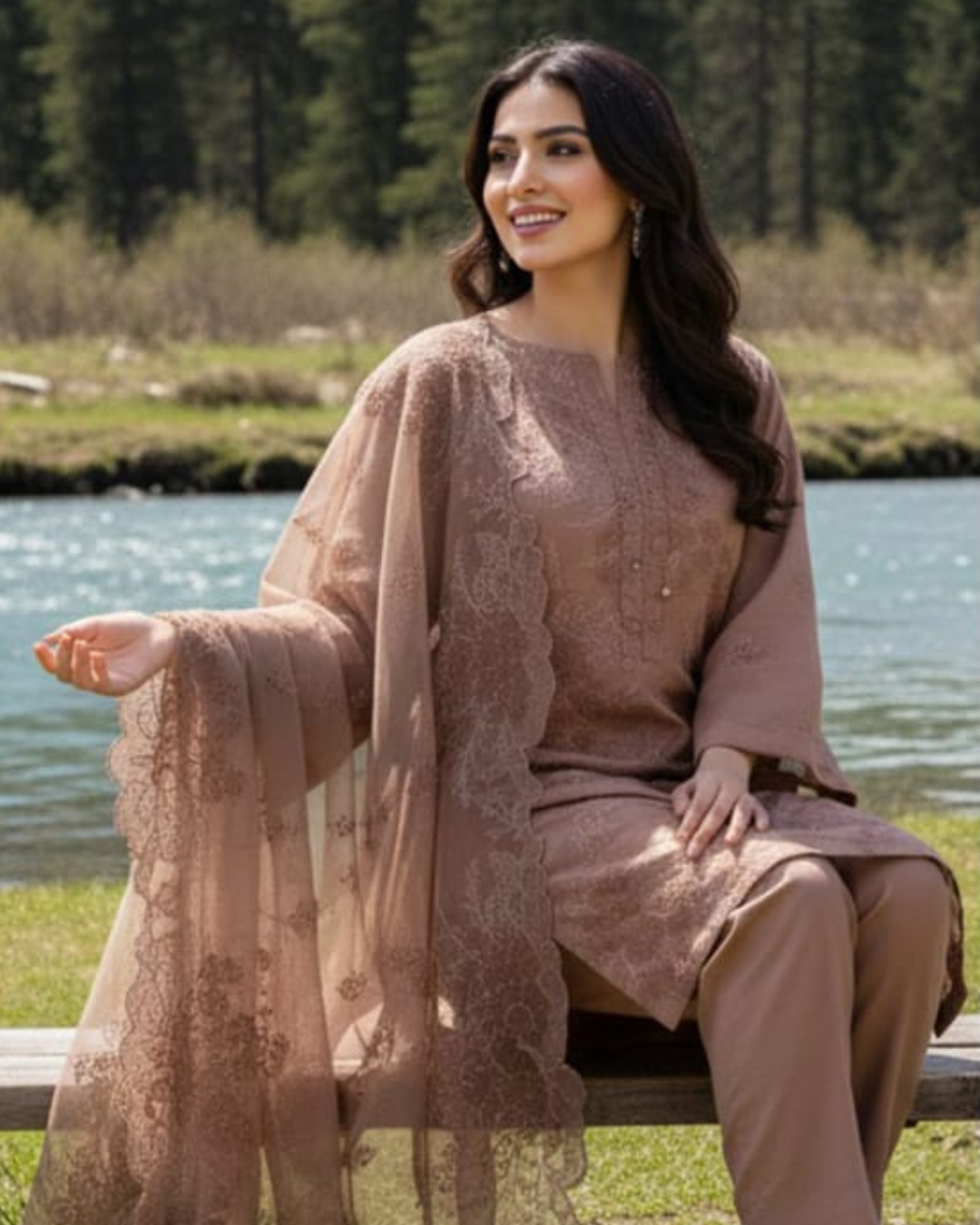 3 Piece - Noor Unstitched Cream Embroidered Lawn Suit