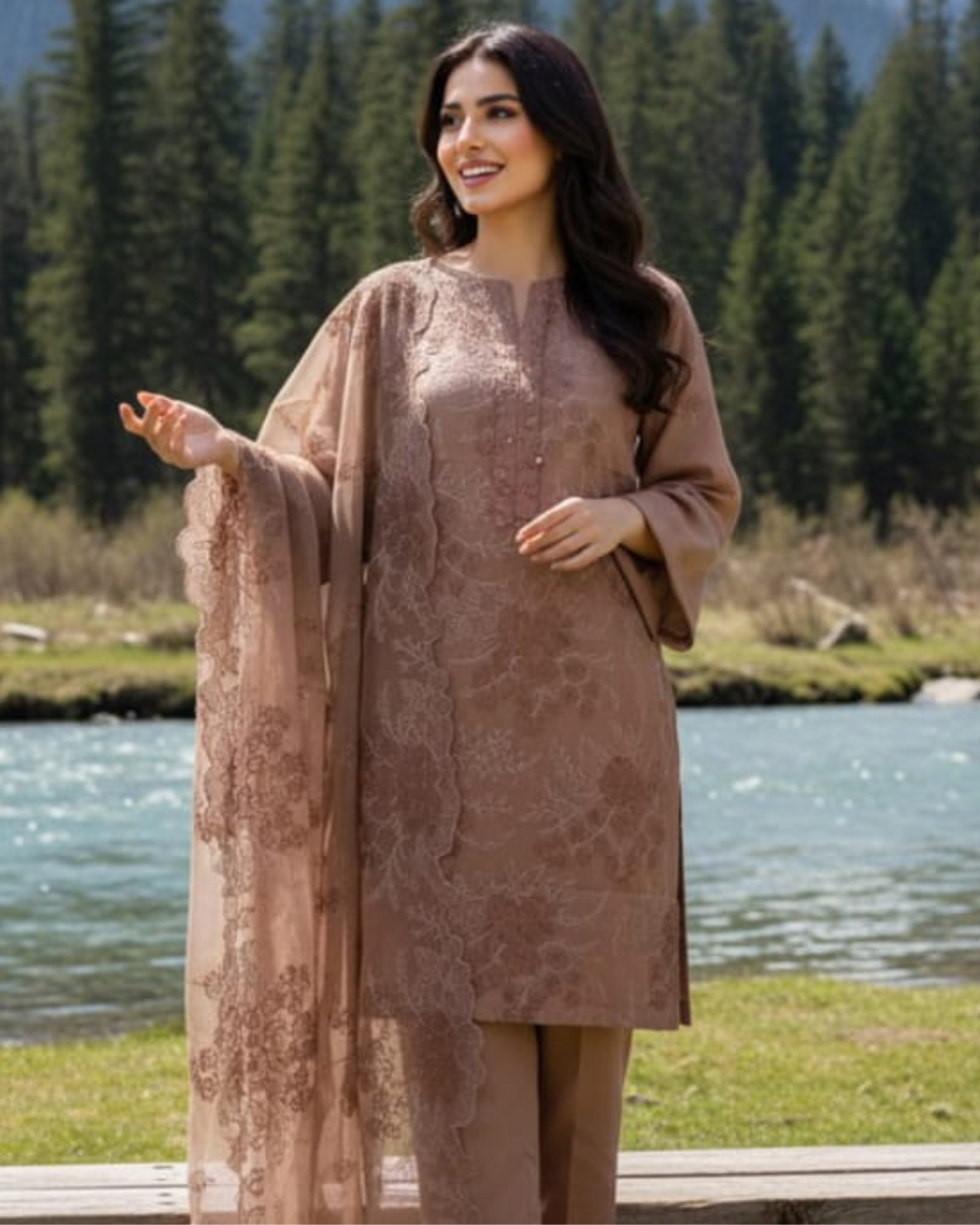 3 Piece - Noor Unstitched Cream Embroidered Lawn Suit