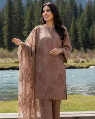 3 Piece - Noor Unstitched Cream Embroidered Lawn Suit