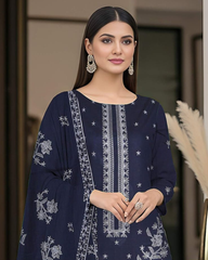 3 Piece - Cross Tones Unstitched Blue Embroidered Lawn Suit