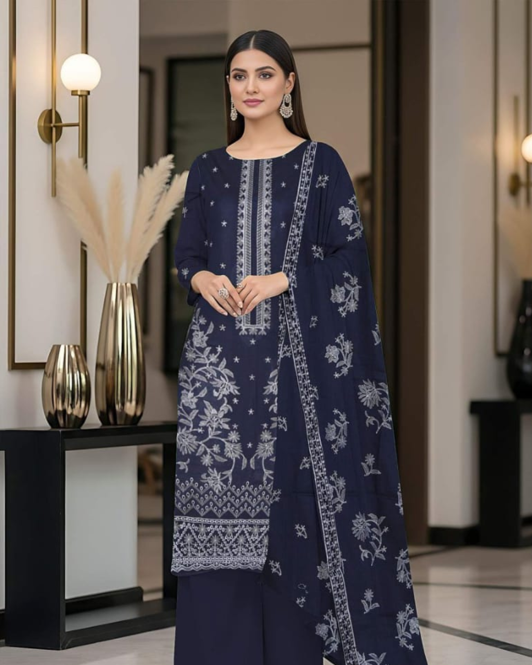 3 Piece - Cross Tones Unstitched Blue Embroidered Lawn Suit