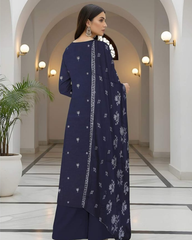 3 Piece - Cross Tones Unstitched Blue Embroidered Lawn Suit
