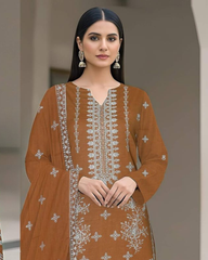3 Piece - Cross Tones Unstitched Orange Embroidered Lawn Suit