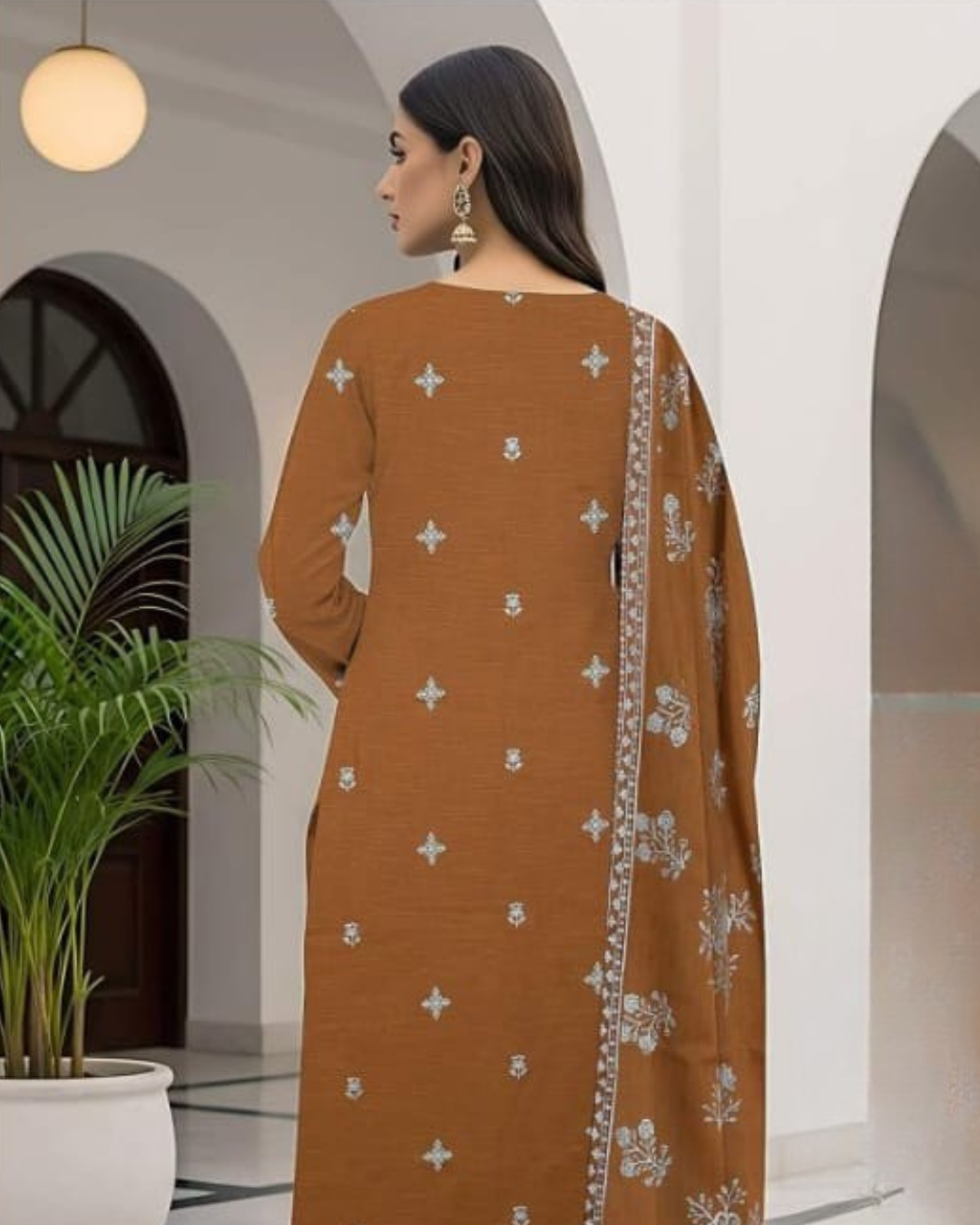 3 Piece - Cross Tones Unstitched Orange Embroidered Lawn Suit