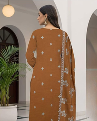 3 Piece - Cross Tones Unstitched Orange Embroidered Lawn Suit