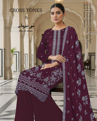 3 Piece - Cross Tones Unstitched Maroon Embroidered Lawn Suit