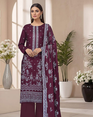 3 Piece - Cross Tones Unstitched Maroon Embroidered Lawn Suit