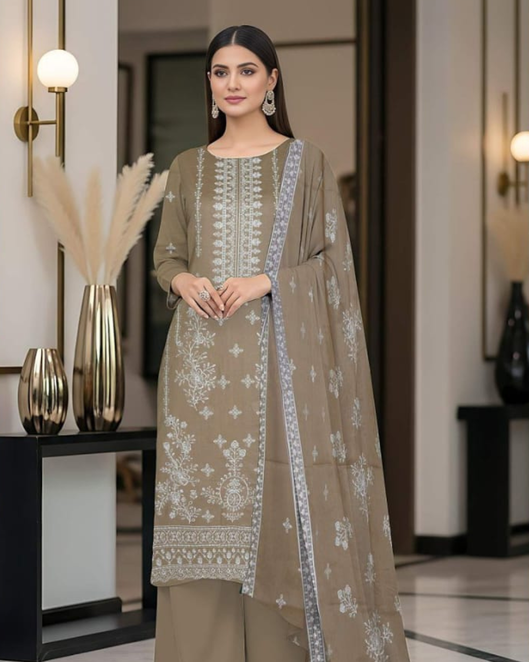 3 Piece - Cross Tones Unstitched Cream Embroidered Lawn Suit