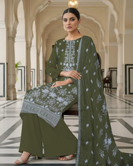 3 Piece - Cross Tones Unstitched See Green Embroidered Lawn Suit