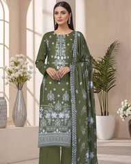 3 Piece - Cross Tones Unstitched See Green Embroidered Lawn Suit