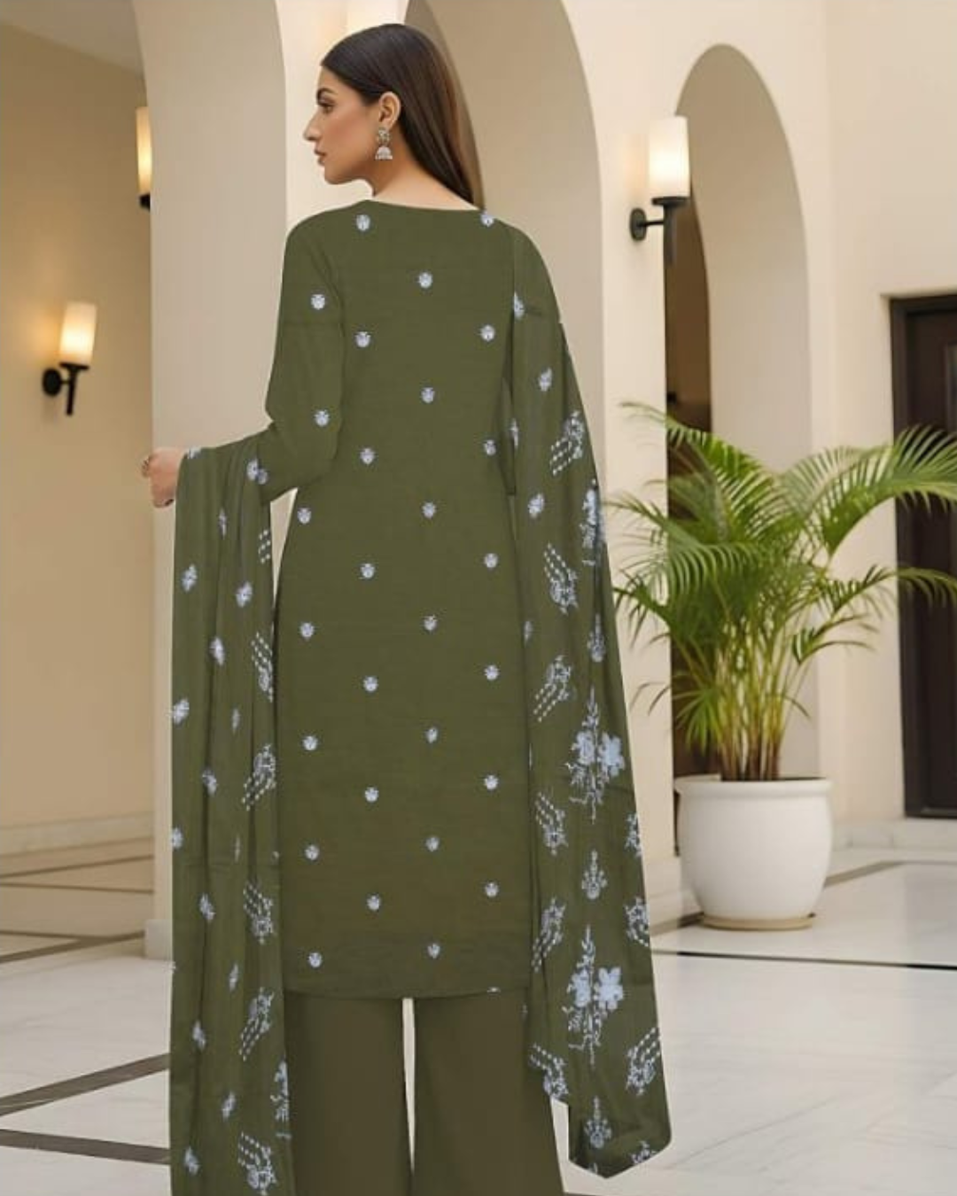3 Piece - Cross Tones Unstitched See Green Embroidered Lawn Suit